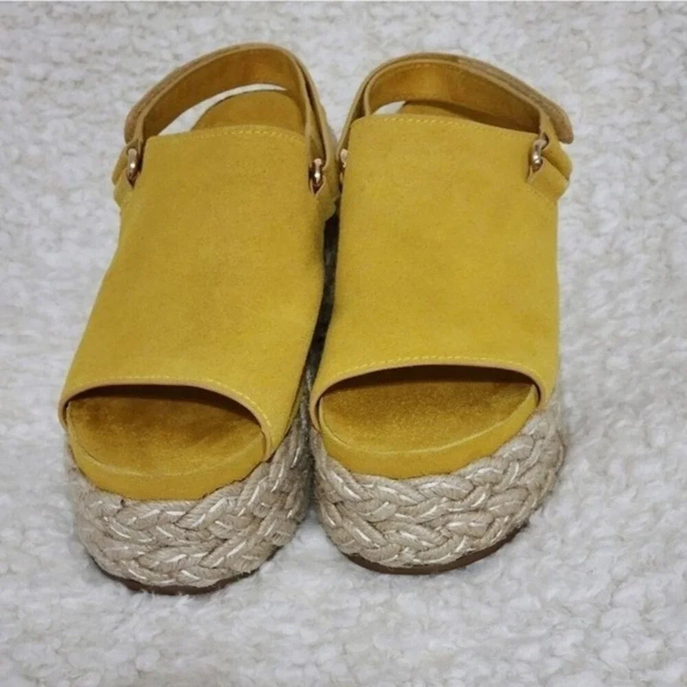 Kelsi Dagger Brooklyn Keys in Mellow yellow suede espadrille platform sandals 10